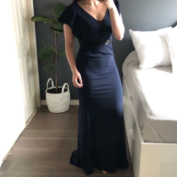 Carmen draped beaded evening gown mermaid dress - Picture 2 of 8